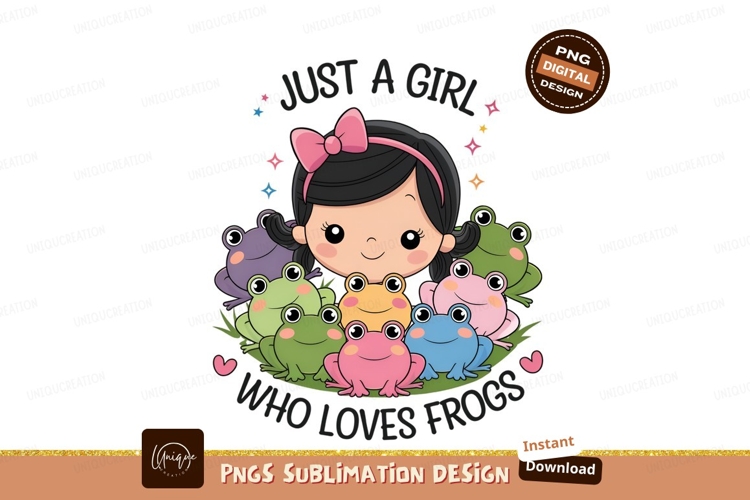 Girl Loves Frogs Colorful Frog Cartoon