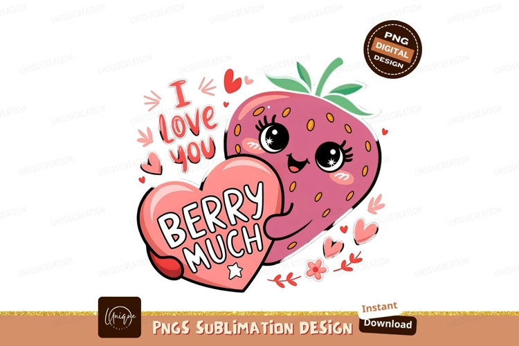 Cute Strawberry Hugging Heart Cartoon Illustration