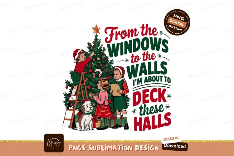 Deck The Halls Retro Christmas Illustration