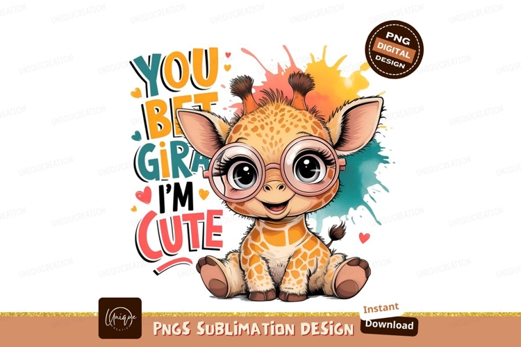 Cartoon Giraffe With Glasses Sublimation Png