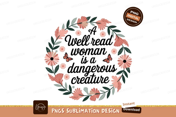 Well Read Woman Floral Wreath Design