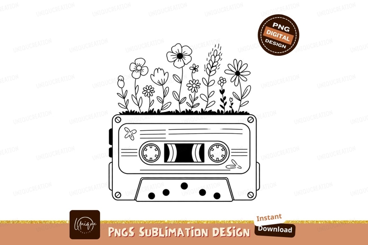 Flowers Blooming From Cassette Tape Vector Art example image 1