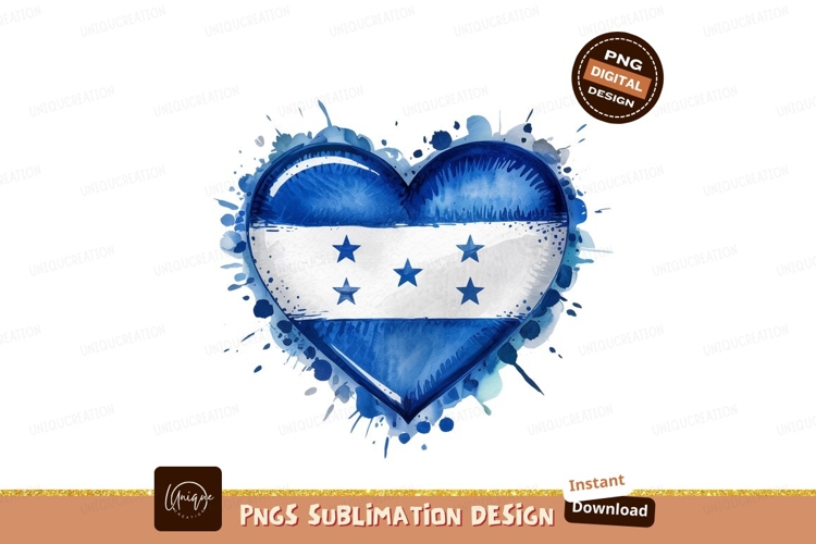 Honduras Flag Heart Watercolor Splash Design