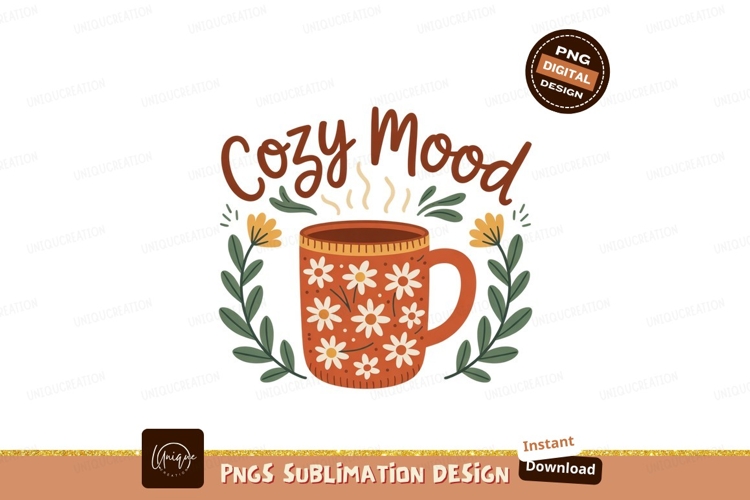 Cozy Floral Cup Sublimation Png Graphic