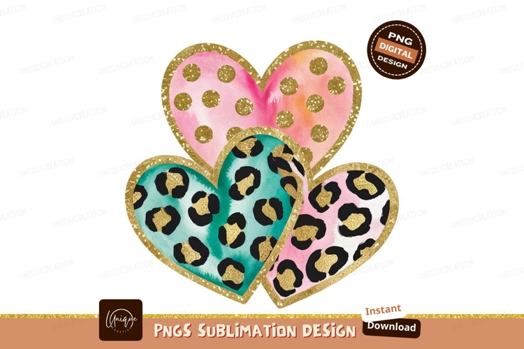 Watercolor Animal Print Valentine Hearts Sublimation Png