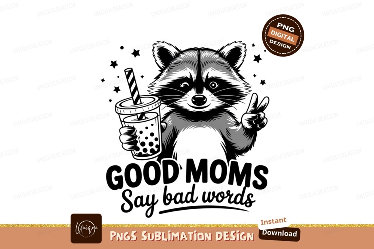 Raccoon With Bubble Tea Sublimation Png