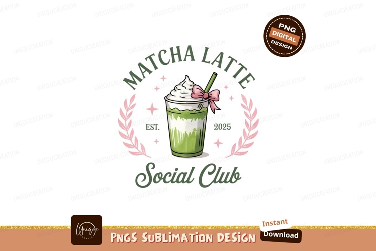 Matcha Latte Social Club Cute Graphic example image 1