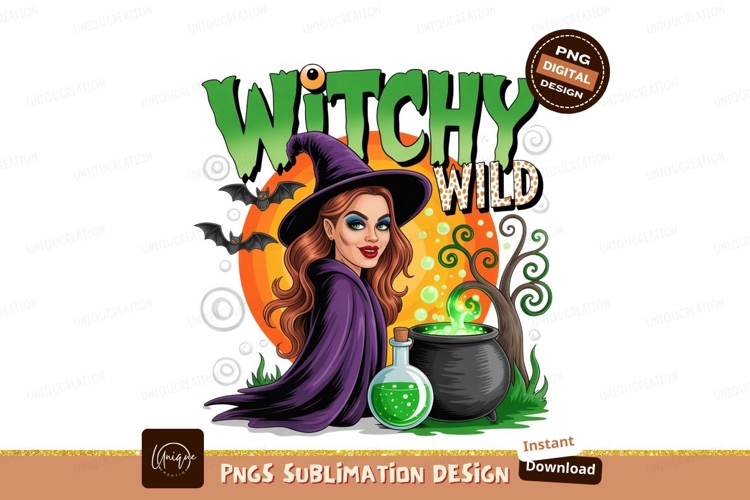 Witch Cartoon With Potion And Cauldron example image 1