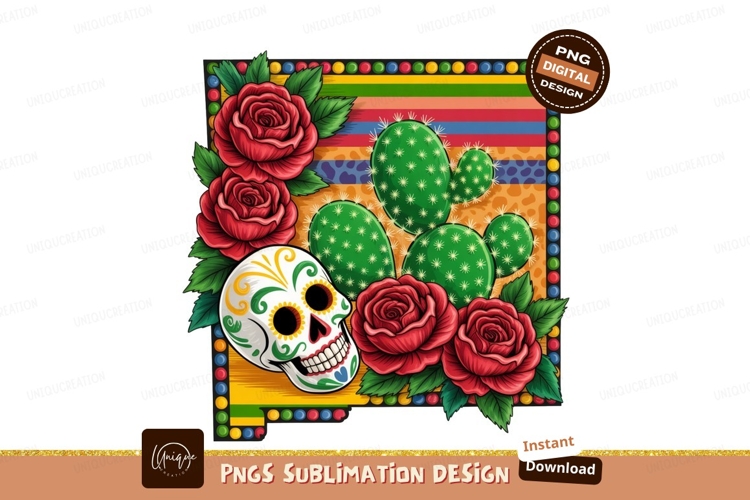 Sugar Skull Roses Cactus Art example image 1