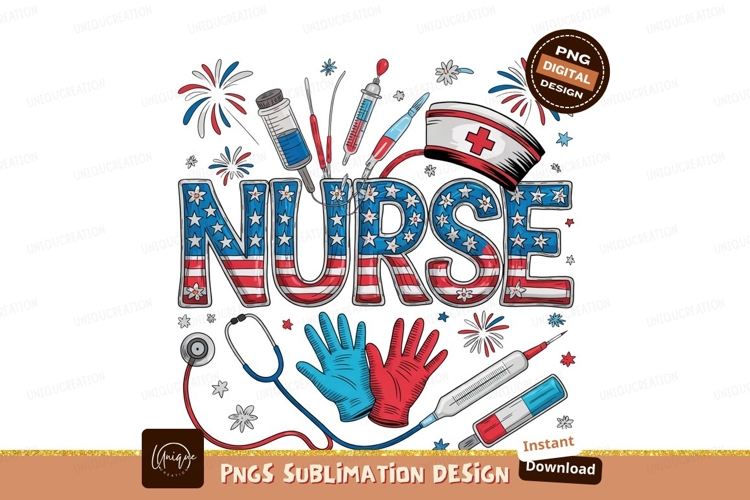 Patriotic Nurse Medical Illustration