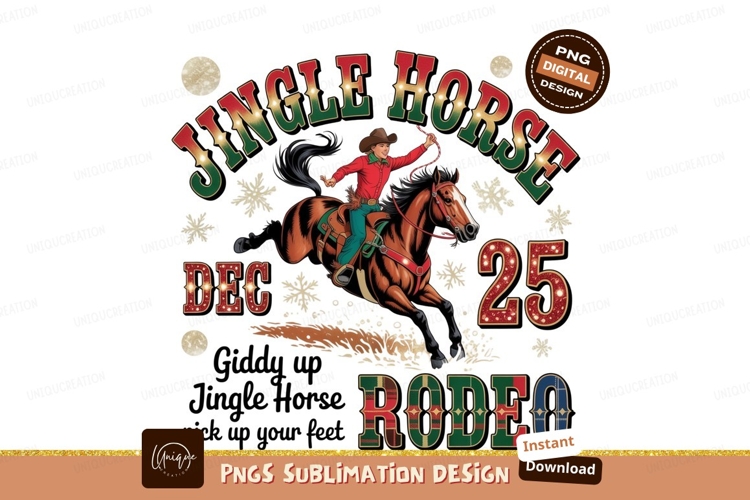 Christmas Rodeo Jingle Horse Sublimation Png Design