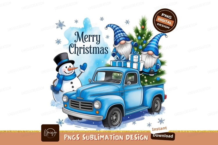Christmas Truck With Gnomes And Snowman
