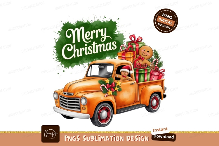 Christmas Truck Gingerbread Presents Sublimation Png