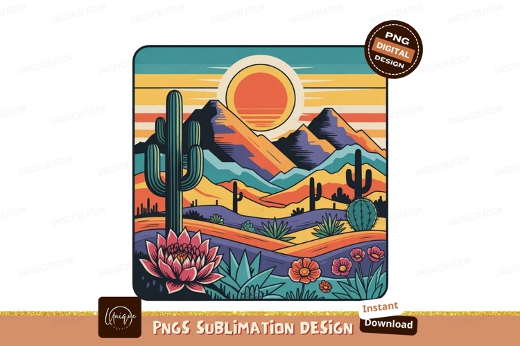 Retro desert landscape isolated on transparent background