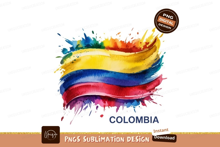 Vibrant Colombia Flag Sublimation PNG Design example image 1
