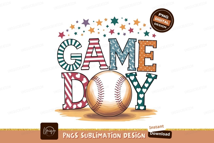 Game day baseball with stars sublimation png