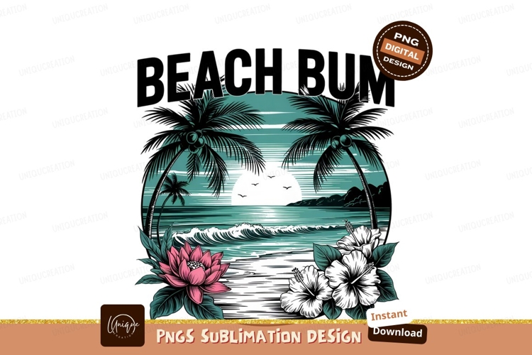 Beach bum tropical paradise scene sublimation png