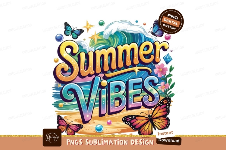Summer vibes tropical beach scene sublimation png