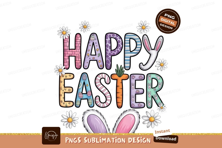 Happy easter bunny daisies sublimation png