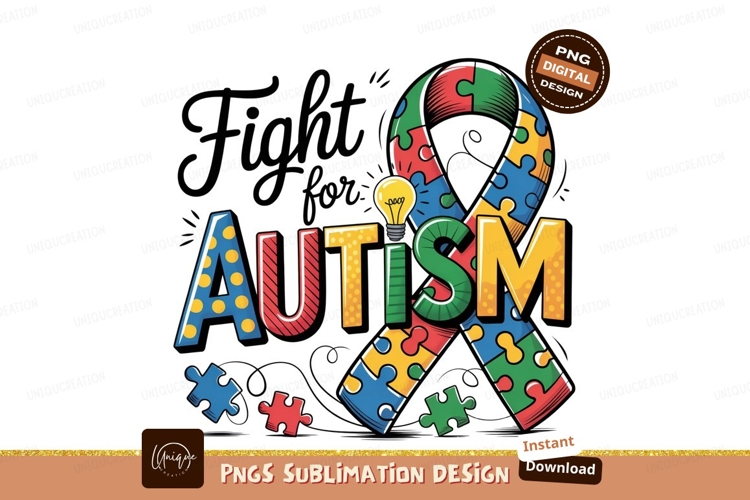 Fight for autism ribbon sublimation png