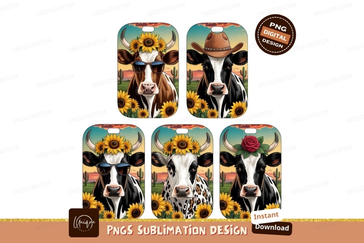 Cows with sunflowers sublimation png