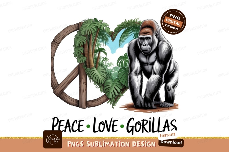 Gorilla peace and love symbol sublimation png