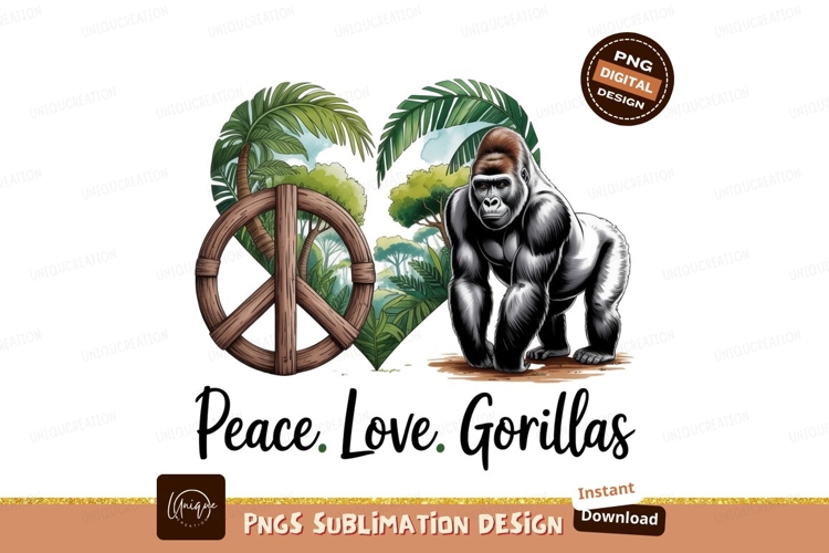 Gorilla peace and love symbol sublimation png