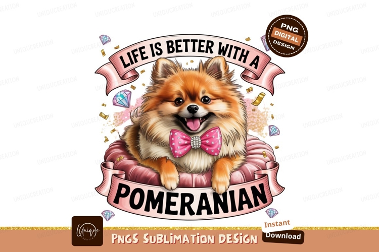 Pomeranian with bow tie sublimation png