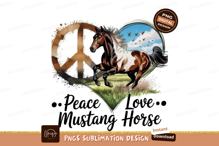 Peace love mustang horse sublimation png