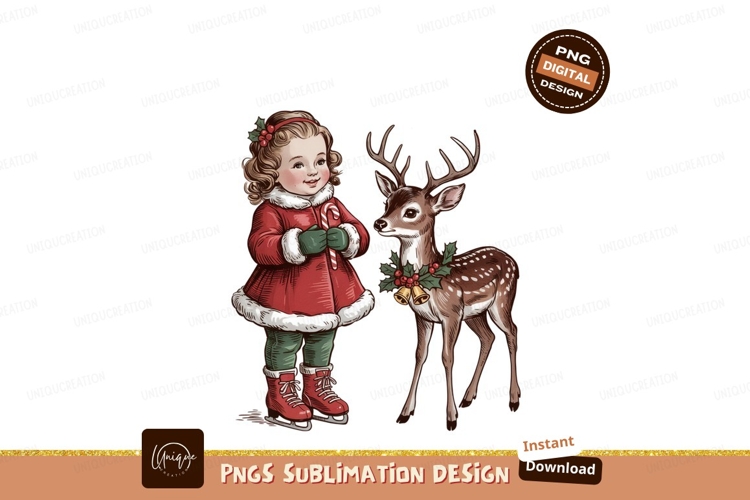 Girl with deer isolated on transparent background example image 1