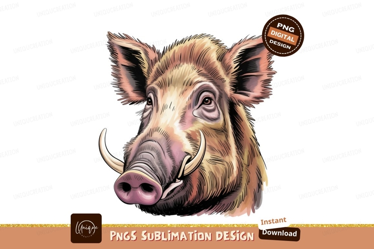 Wild boar head portrait isolated png sublimation png example image 1