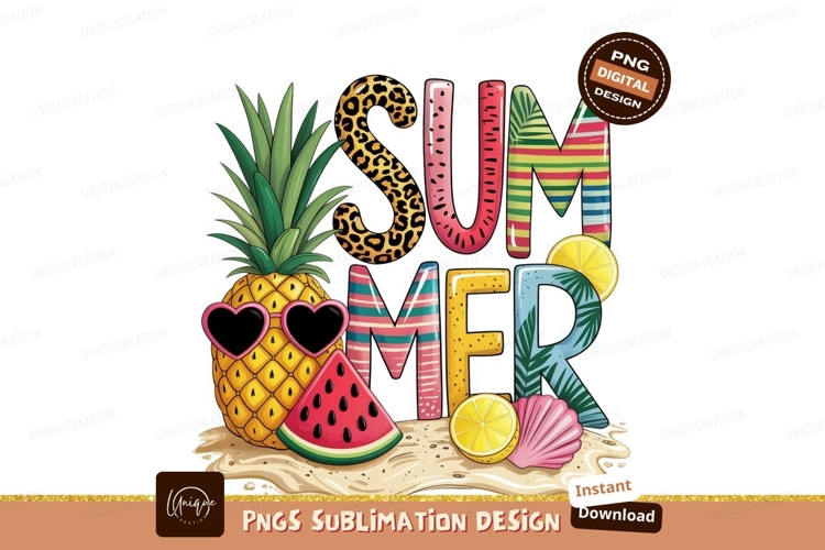Summer fruits and text isolated on transparent background su