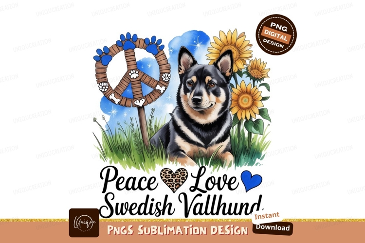 Swedish vallhund with peace sign sublimation png
