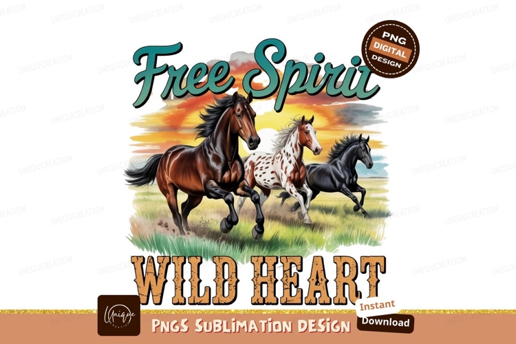 Wild horses running free sublimation png