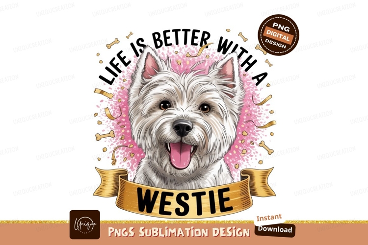 Westie dog with banner sublimation png