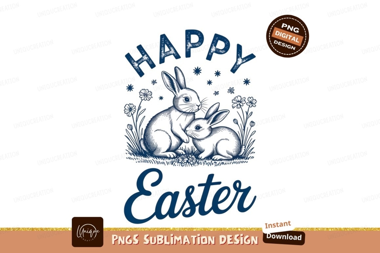 Two rabbits happy easter sublimation png