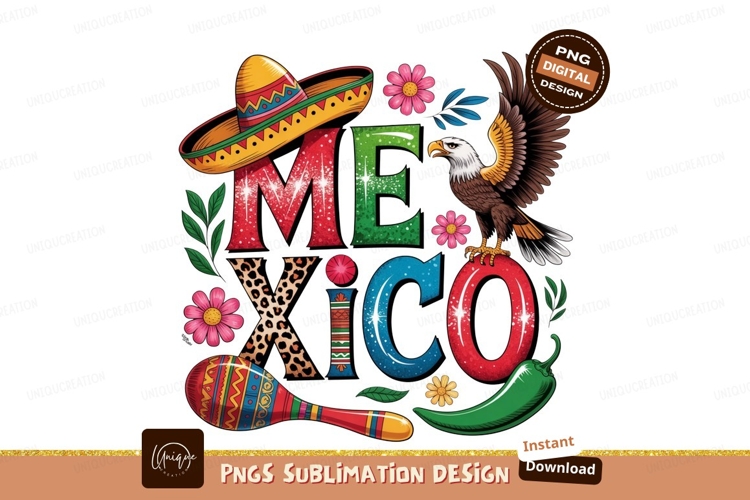 Mexico with eagle and sombrero sublimation png