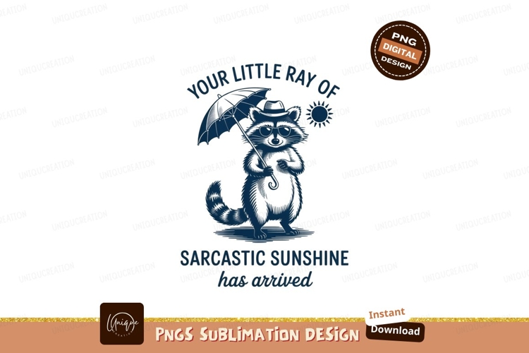 Raccoon with umbrella sublimation png