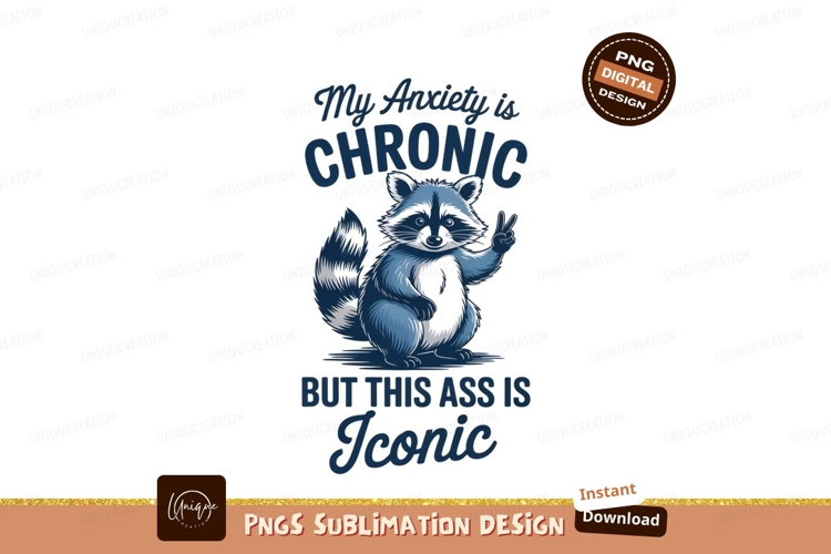 Raccoon with chronic anxiety sublimation png