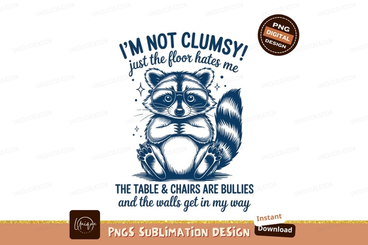 Clumsy raccoon isolated on transparent background sublimatio