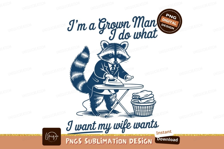 Raccoon ironing isolated on transparent background sublimati