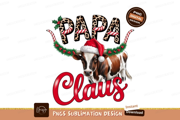 Christmas cow papa claus sublimation png