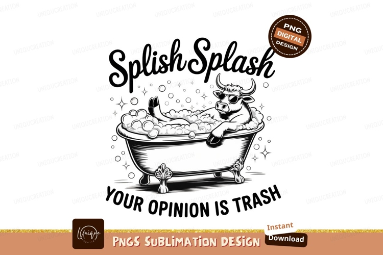 Bull in bathtub with sunglasses sublimation png