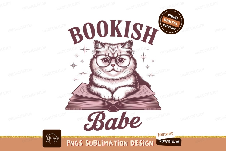Bookish babe cat sublimation png