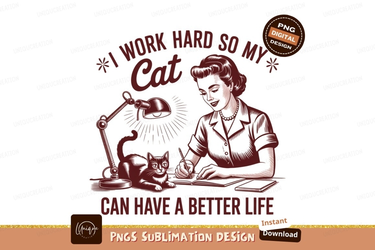 Woman works for cat sublimation png