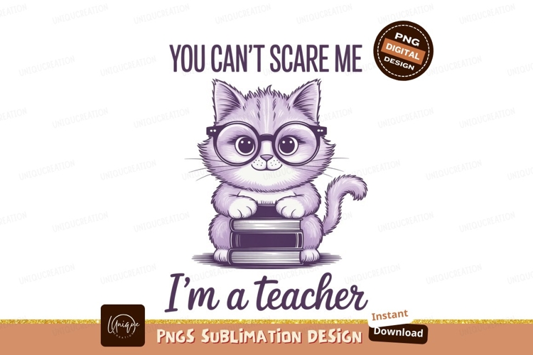 Teacher cat with books sublimation png