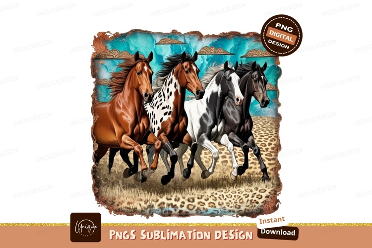 Wild horses running isolated on transparent background subli