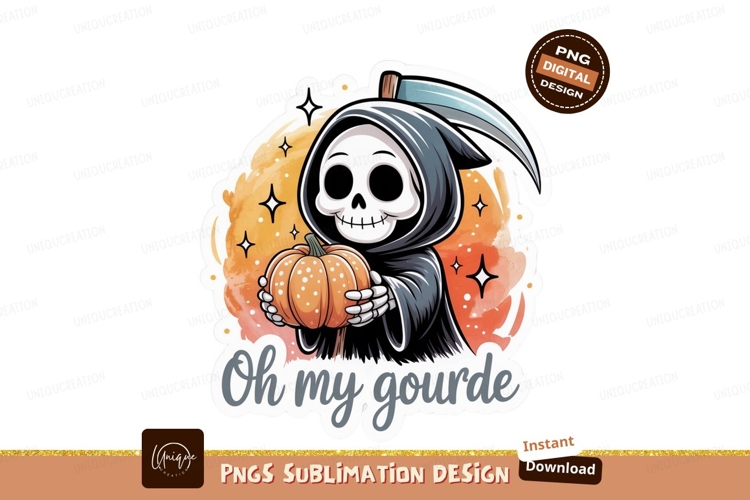 Grim reaper holding pumpkin with stars halloween orange