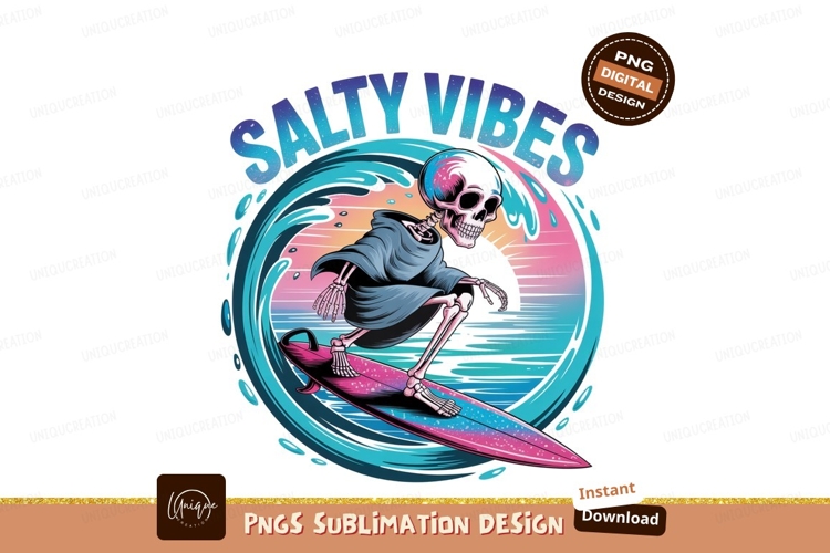 Skeleton Surfer Salty Vibes surfing wave
