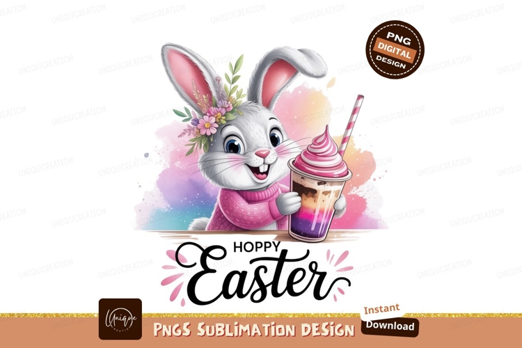 Easter bunny holding colorful drink rabbit beverage